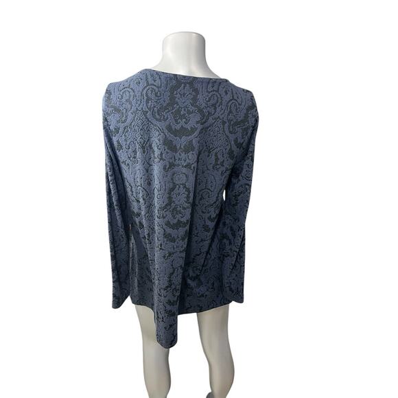 HABITAT Top Womens Blue Jacquard Medium Black Print Long Sleeve Asymmetric - Picture 7 of 12